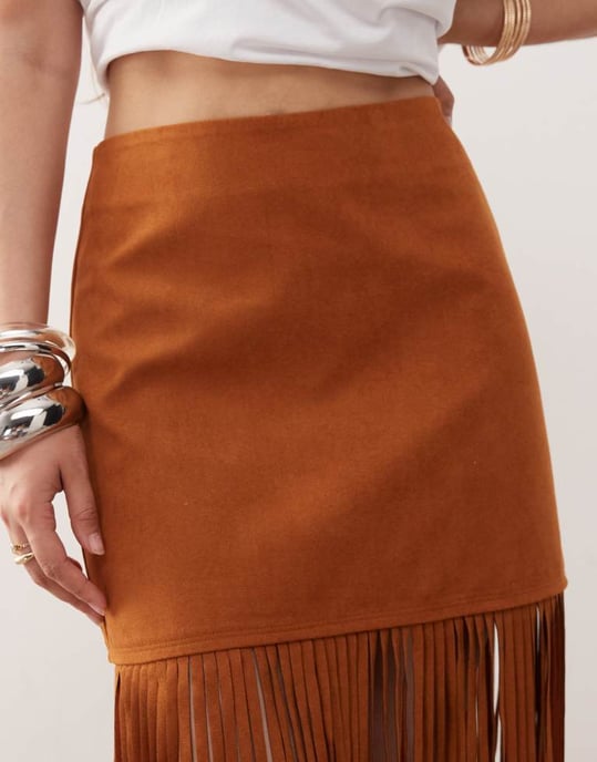Miss Selfridge festival suedette franskjol i tan - Image 4