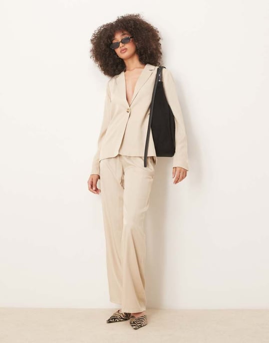 Vila oversized button front blazer co-ord in oatmeal - Image 1