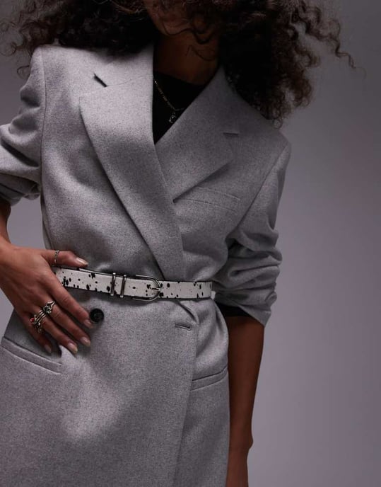 Topshop Beau smal hår på äkta läderbälte i djurmönster - Image 1