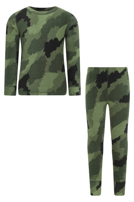 'Polar' Kids Fleece Base Layer Set IsoTherm Warm Antipill Ski Top and Pant Khaki - Image 1