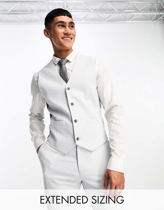 ASOS DESIGN Micro texture skinny suit waistcoat in ice grey - Image 1