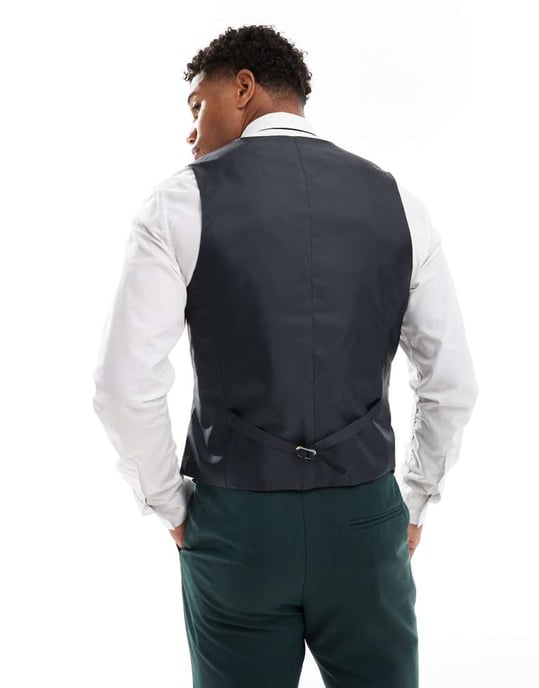 ASOS DESIGN skinny suit waistcoat in dark green herringbone - Image 2