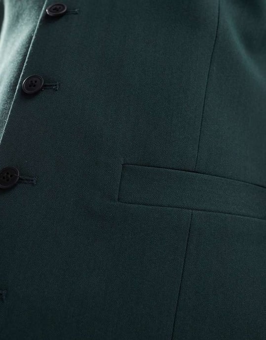 ASOS DESIGN skinny suit waistcoat in dark green herringbone - Image 4