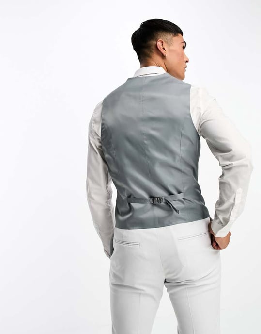 ASOS DESIGN Micro texture skinny suit waistcoat in ice grey - Image 4
