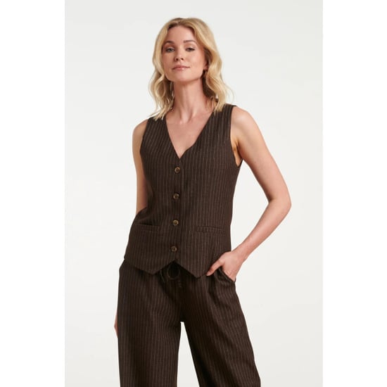 Smashed Lemon Donkerbruin krijtstreep gilet met getailleerde pasvorm | - Image 1