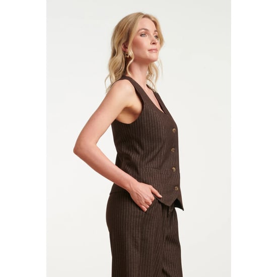 Smashed Lemon Donkerbruin krijtstreep gilet met getailleerde pasvorm | - Image 4
