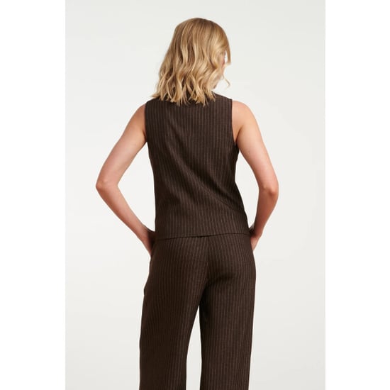 Smashed Lemon Donkerbruin krijtstreep gilet met getailleerde pasvorm | - Image 5