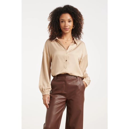 Smashed Lemon Satijnen blouse met kraag en knoopsluiting | - Image 1