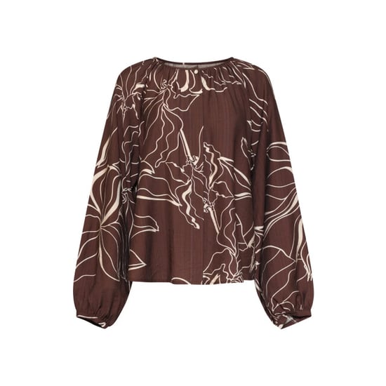 Smashed Lemon Doorgeknoopte blouse met grafische bloemenprint in bruin en crème | - Image 4