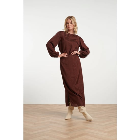 Smashed Lemon Satijnen midi rok met subtiel animal patroon | - Image 5