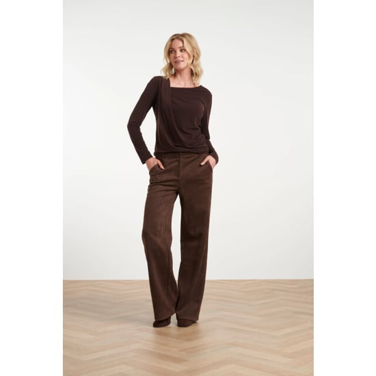 Smashed Lemon Flared broek met suèdelook in donkerbruin | - Image 4