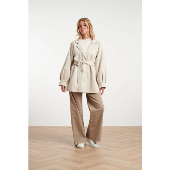 Smashed Lemon Off-white blazerjas met ceintuur en visgraatdessin | - Image 3