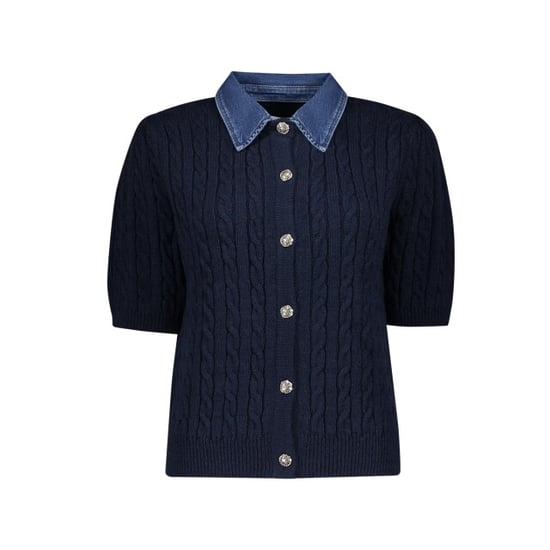 Geisha 64507-10 675 cardigan + denim collar navy/denim - Image 5
