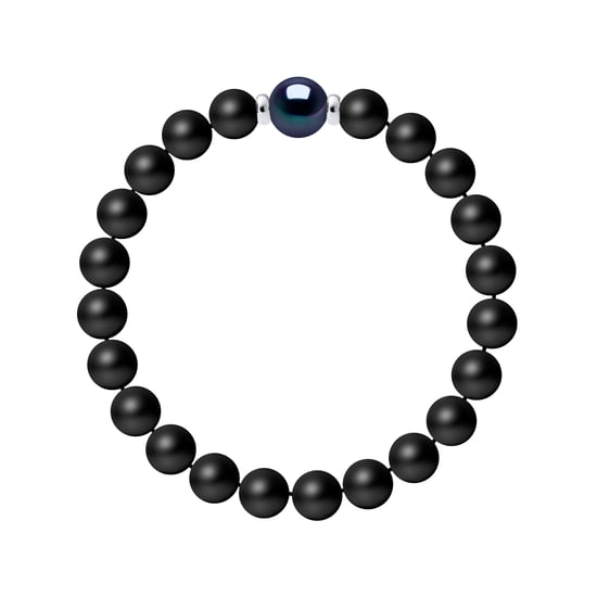CHANCE Bracelet - Genuine Round Freshwater Pearl 9-10 mm - COLOR BLACK TAHITI - 2 Silver - Image 2