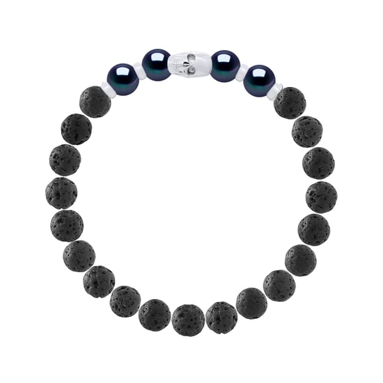 SKULL Bracelet - 4 Genuine Semi-Round Freshwater Pearls 8-9 mm - BLACK TAHITI Color - and - Image 1