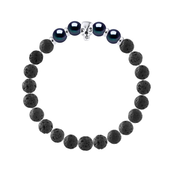 SKULL Bracelet - 4 Genuine Semi-Round Freshwater Pearls 8-9 mm - BLACK TAHITI Color - and - Image 1