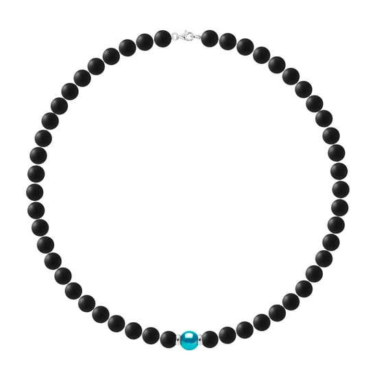 CHANCE Necklace - Genuine Round Freshwater Pearl 9-10 mm - BLUE TURQUOISE COLOR - 2 Silver - Image 2