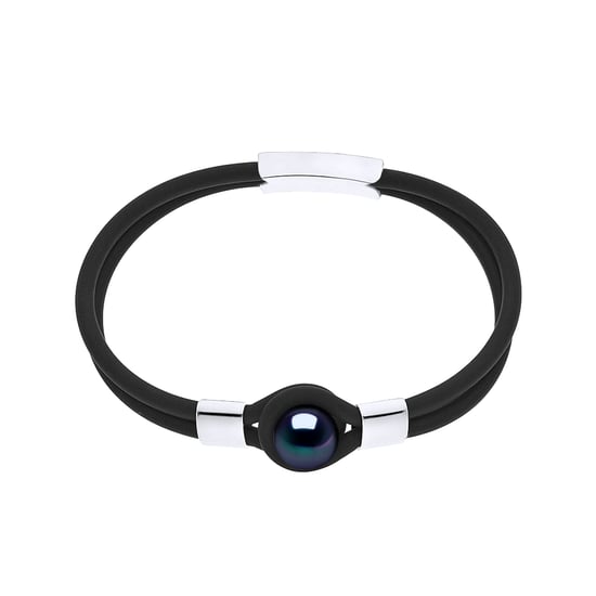 DOUBLE Neoprene Bracelet - Genuine Freshwater Cultured Pearl 9 - 10 mm - BLACK 'TAHITIAN STYLE' - Image 1