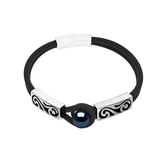 DOUBLE Neoprene Bracelet - Genuine Freshwater Cultured Pearl 9 - 10 mm - BLACK 'TAHITIAN STYLE' - Image 1