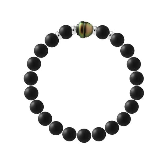Tahitian Bracelet Matte Black Agate - Genuine Tahitian Cultured Pearl 9-10 mm - 4 Silver 925 - Image 2
