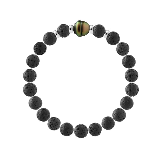 Tahitian Bracelet Natural Lava Stone - Genuine Tahitian Cultured Pearl 9-10 mm - 4 Silver 925 - Image 2