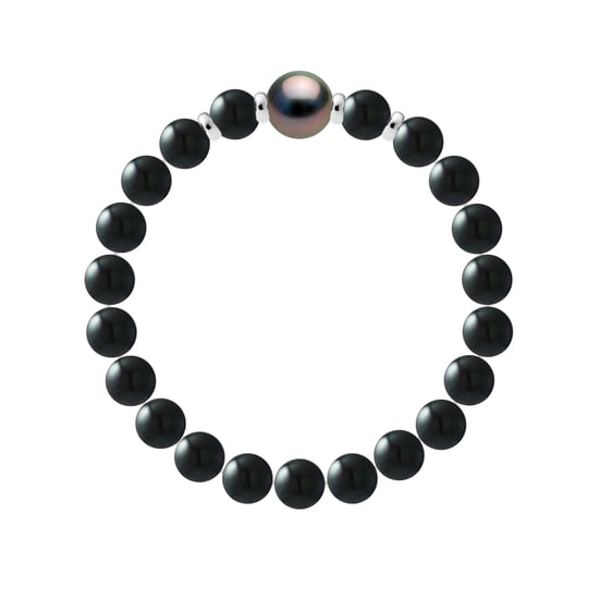 TAHITIAN BLACK ONYX BRACELET - Genuine Round Tahitian Cultured Pearl 10-11 mm - 4 Silver 925 - Image 1