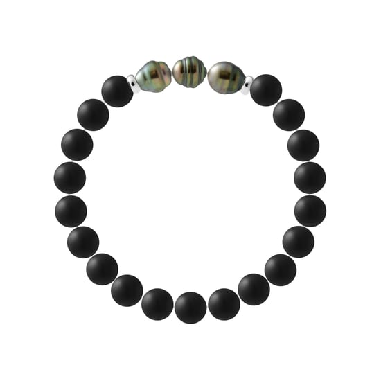 TAHITIAN CLOUDY QUARTZ Bracelet - 3 Genuine Tahitian Cultured Pearls 8-9 mm - 2 Silver 925 - Image 1
