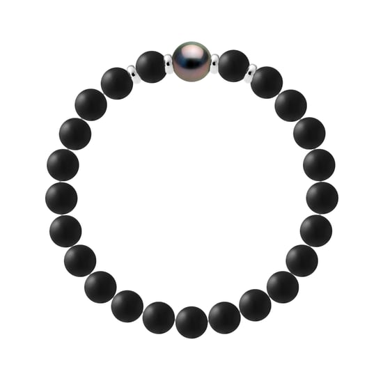 Tahitian Bracelet Matte Black Agate - Genuine Round Tahitian Cultured Pearl 10-11 mm - 4 Silver - Image 2