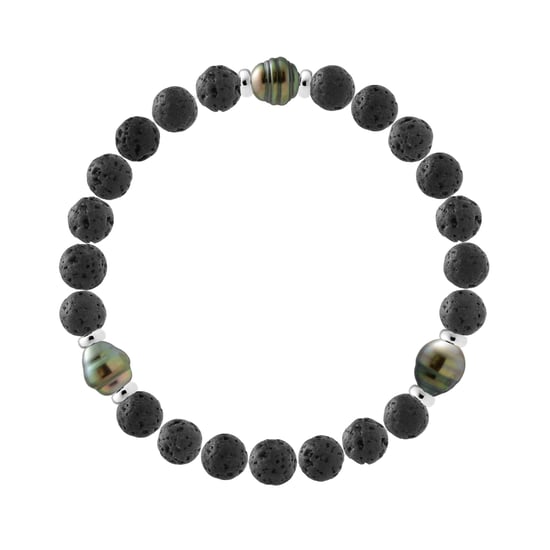 Tahitian Bracelet Natural Lava Stone - 3 Genuine Tahitian Cultured Pearls 8-9 mm - 6 Sterling - Image 1