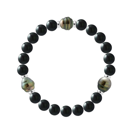 TAHITIAN BLACK ONYX Bracelet - 3 Genuine Tahitian Cultured Pearls 8-9 mm - 6 Silver 925 - Image 1