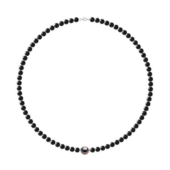 Tahitian Necklace Black Obsidian - Genuine Round Tahitian Cultured Pearl 10 mm - Silver 925 Millegrain - Image 2