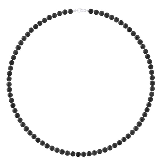 Round 6 mm NATURAL BLACK STONE Necklace - Lobster Clasp - 925 Silver - Length 55 - Image 1