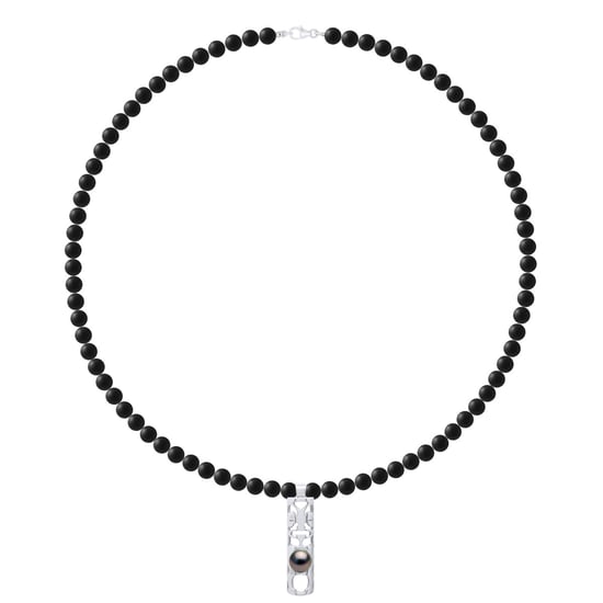 MATTE BLACK AGATE Necklace 6 mm Round with TIKI Pendant Tahitian Pearl 8-9 mm Round - Image 3