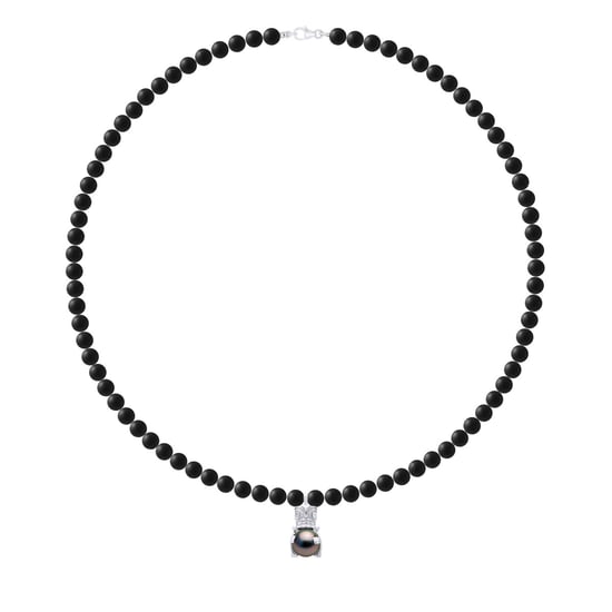 MATTE BLACK AGATE Necklace 6 mm Round with TIKI Pendant Tahitian Pearl Round 9-10 mm - Image 3