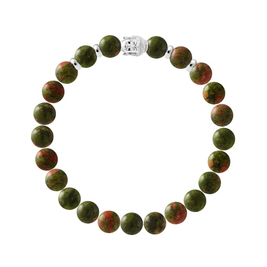 Tibetan BUDDAH Bracelet - CONTROL POWER - Genuine UNAKITE - BUDDAH and Rhodium-Plated 925 Silver Beads - Image 1