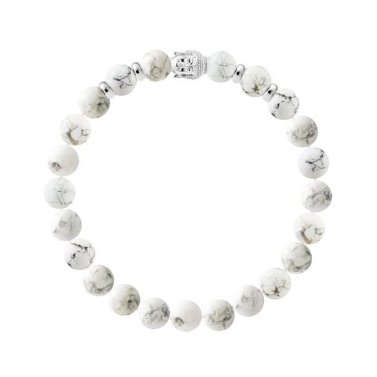 Tibetan BUDDAH Bracelet - Concentration Power - Genuine White Howlite - BUDDAH and Rhodium-Plated 925 Silver - Image 2