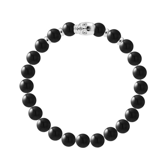 Bracelet - PROTECTION POWER - BLACK OBSIDIAN - Skull and Rhodium-Plated 925 Silver Beads - Elastic - Image 1