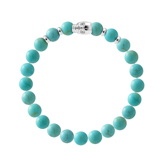 Bracelet - PROTECTION POWER - TURQUOISE - Skull and Rhodium-Plated 925 Silver Beads - Elastic / - Image 1