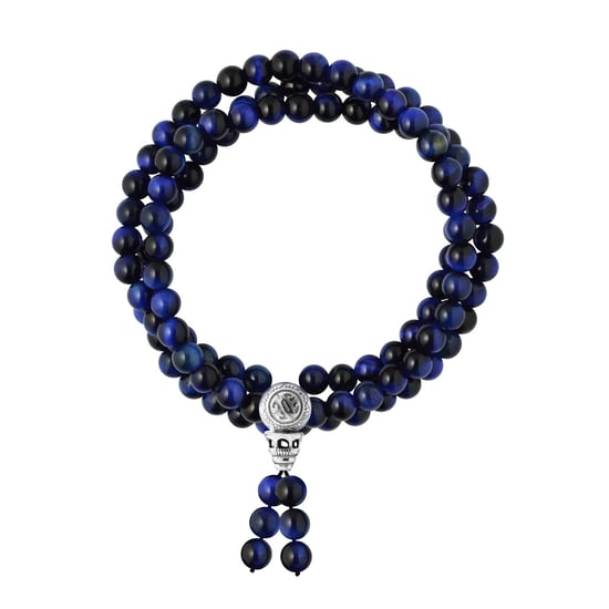 Tibetan Triple Row Bracelet - Protection Power - Genuine Blue Tiger Eye (Hawk Eye) - Solid - Image 1