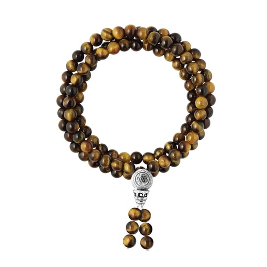 Tibetan Triple Row Bracelet - Protection Power - Genuine Tiger Eye - Solid Rhodium-Plated 925 Silver - Image 2