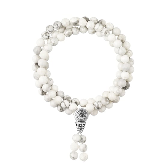 Tibetan Triple Row Bracelet - Concentration Power - Genuine White Howlite - Rhodium-Plated Solid 925 Silver - Image 1