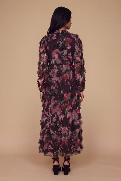 Petite Long Sleeve Printed Mesh Midi Dress - Image 2