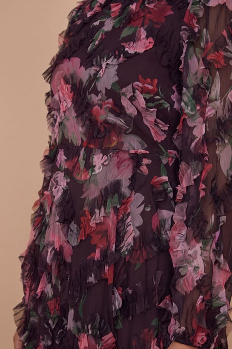 Petite Long Sleeve Printed Mesh Midi Dress - Image 4