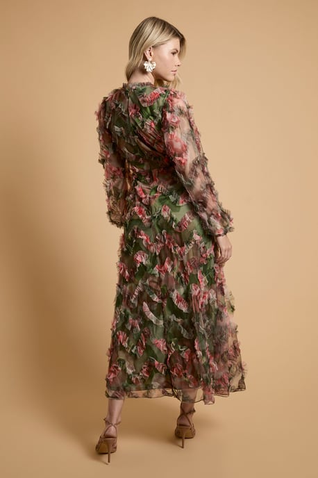Long Sleeve Printed Mesh Midi Dress - Image 3