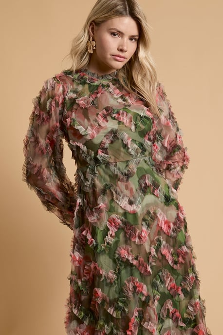 Long Sleeve Printed Mesh Midi Dress - Image 4