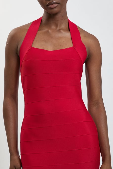 Figure Form Bandage Fringe Knit Halter Neck Midi Dress - Image 4