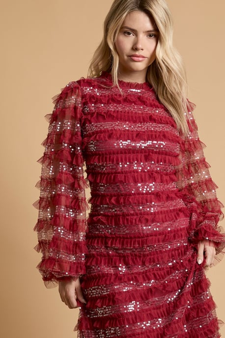 Long Sleeve Printed Mesh Midi Dress - Image 2