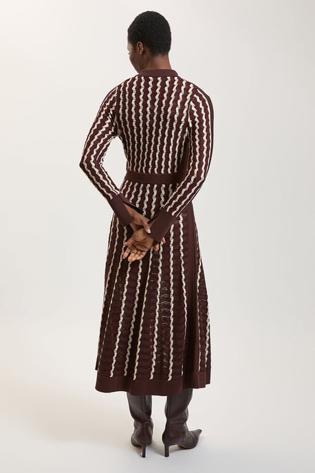 Knit Pointelle Contrast Collared Midi Dress - Image 3