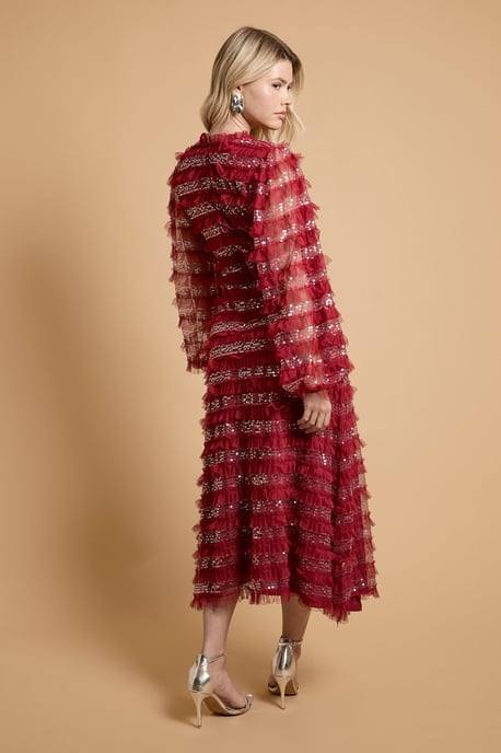 Long Sleeve Printed Mesh Midi Dress - Image 3
