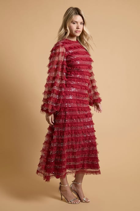 Long Sleeve Printed Mesh Midi Dress - Image 4